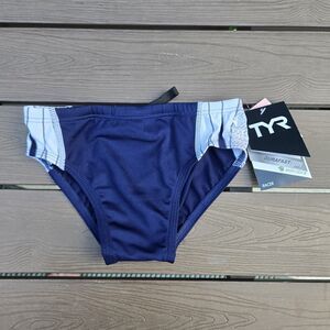TYR DuraFast Elite Phoenix Destroyer Navy/white Racer Boys Swim Brief Sz 24 New